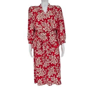 Vintage Leslie Fay Faux Wrap Floral Dress Red 12